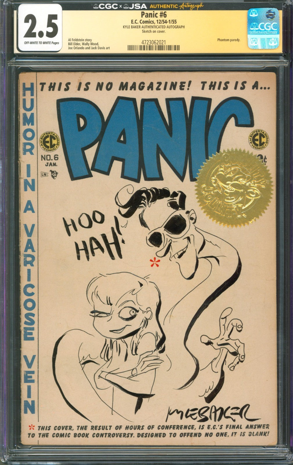 Panic #6 CGC 2.5 E.C. Comics 1954 Signed by Kyle Baker w/ Plastic Man Sketch