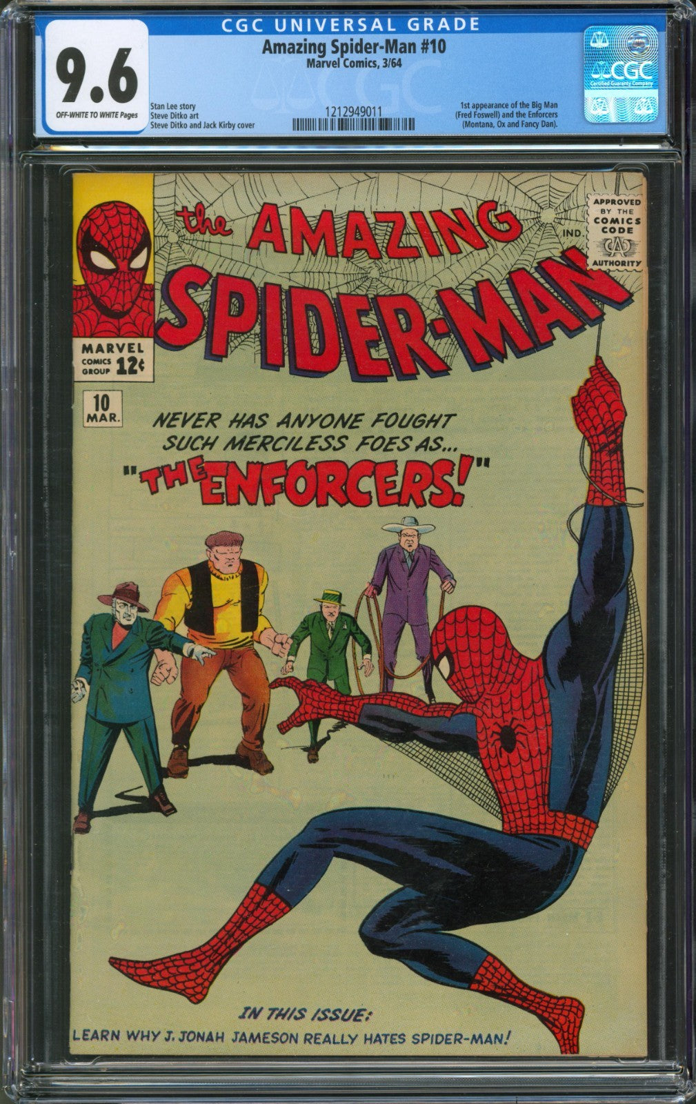 Amazing Spider-Man #10 CGC 9.6 Marvel Comic 1964 1st Appearance of the Enforcers