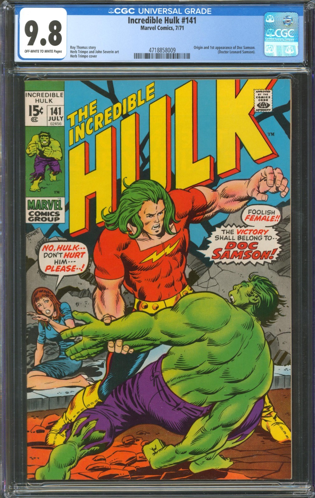 Incredible Hulk #141 CGC 9.8 Marvel Comics 1971 1st Appearance of Doc Samson