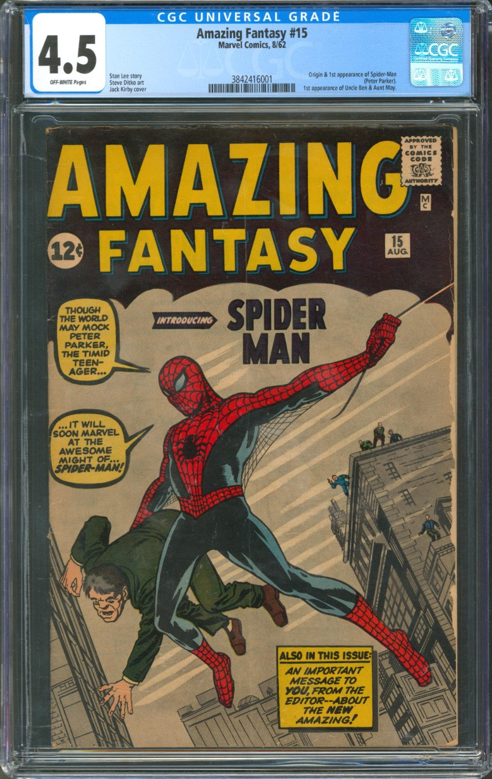 Amazing Fantasy #15 CGC 4.5 Marvel Comics 1962 1st Appearance of Spider-Man