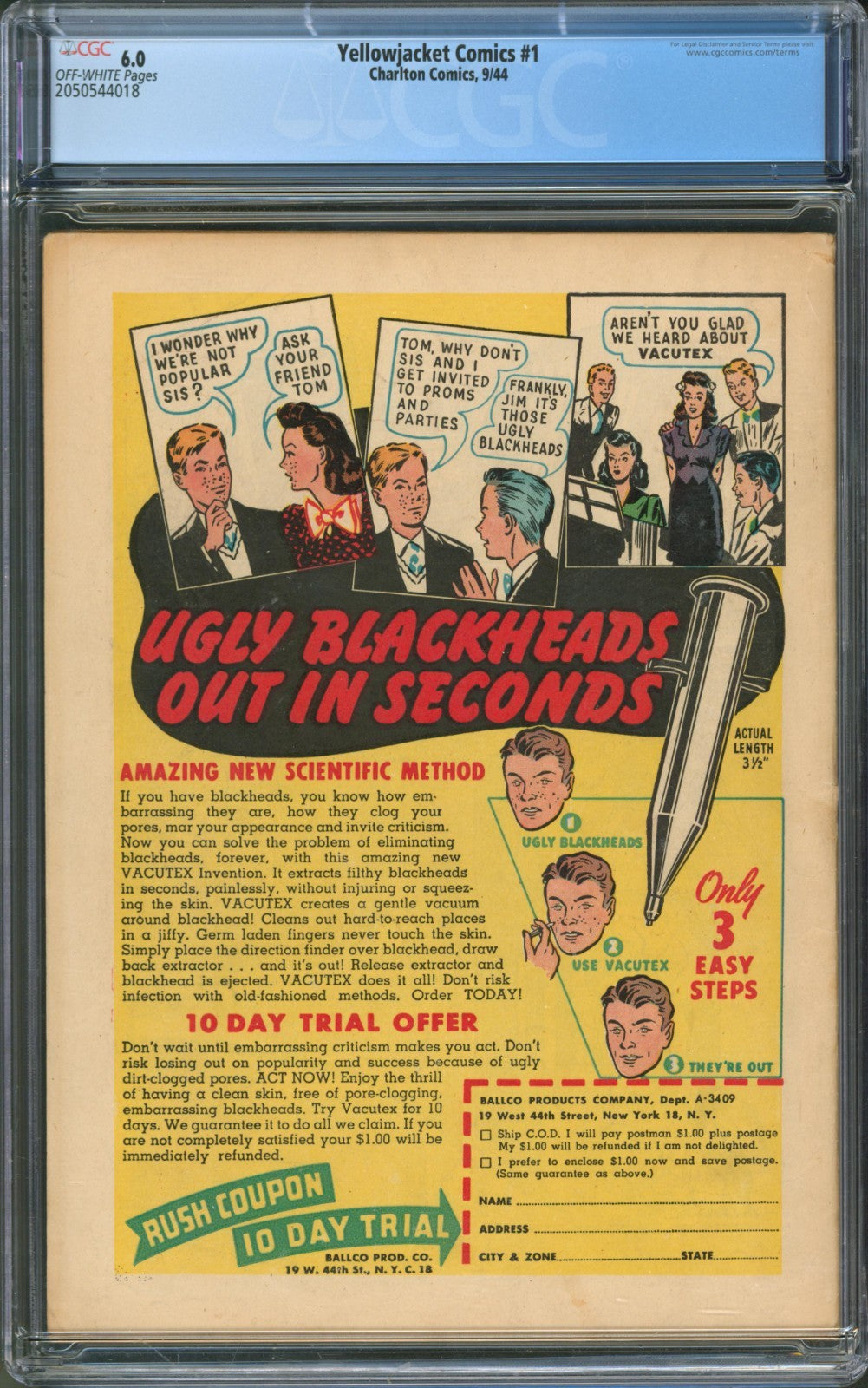 Yellowjacket Comics #1 CGC 6.0 Charlton 1944 1st Appearance of Yellowjacket