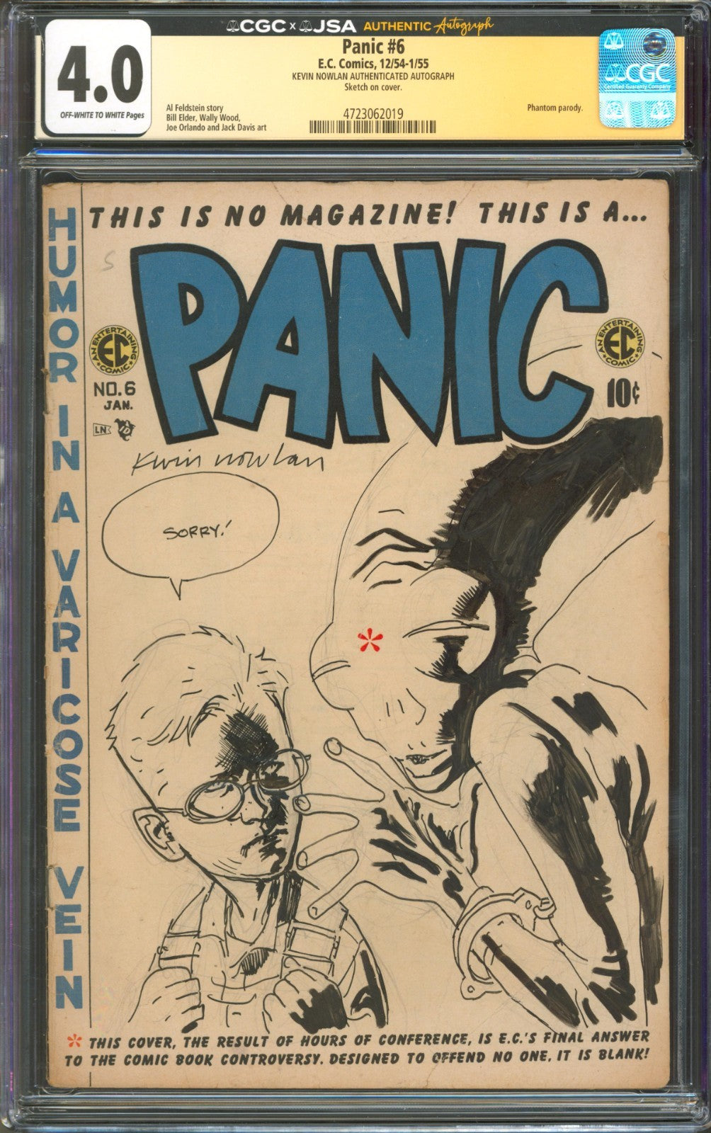 Panic #6 CGC 4.0 E.C. Comics 1954 Signed by Kevin Nowlan w/ Jack B. Quick Sketch