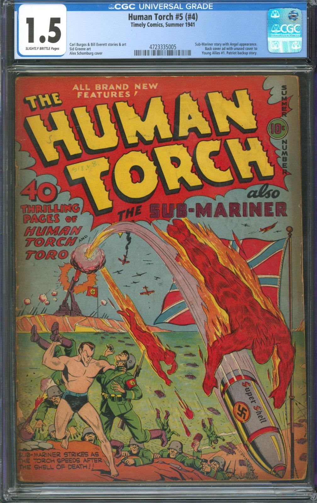 Human Torch #5 (#4) CGC 1.5 Timely Comics 1941 Alex Schomburg Sub-Mariner Cover