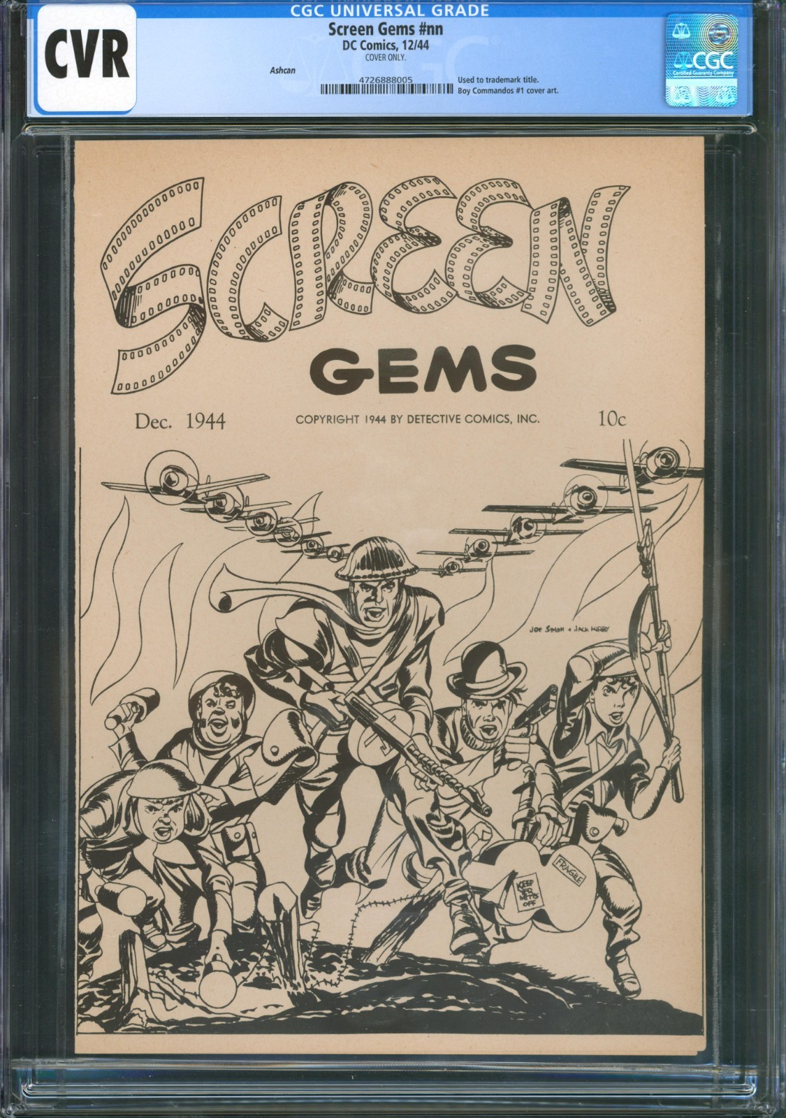 Screen Gems #nn CGC CVR D.C. Comics 1944 Ashcan for Boy Commandos #1 Cover