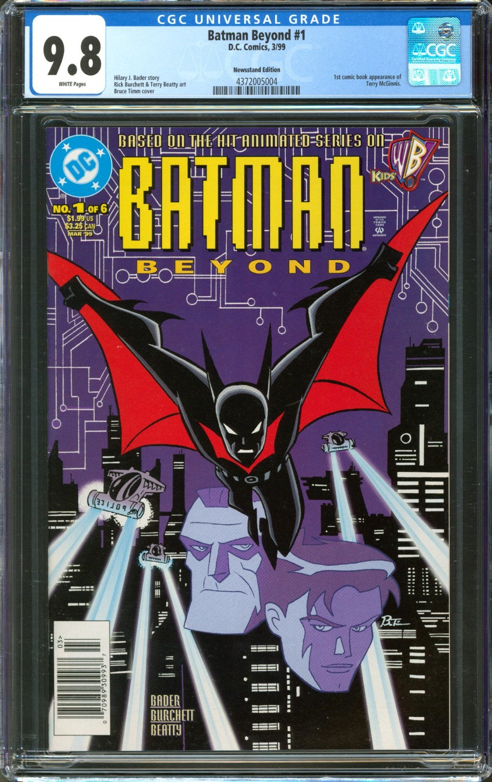 Batman Beyond #1 CGC 9.8 D.C. Comics 1999 Newsstand 1st App of Terry McGinnis