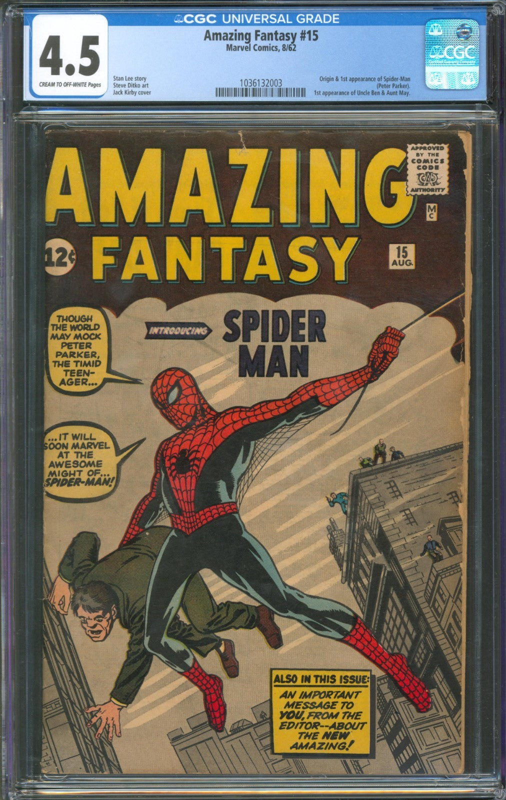Amazing Fantasy #15 CGC 4.5 Marvel Comics 1962 1st Appearance of Spider-Man