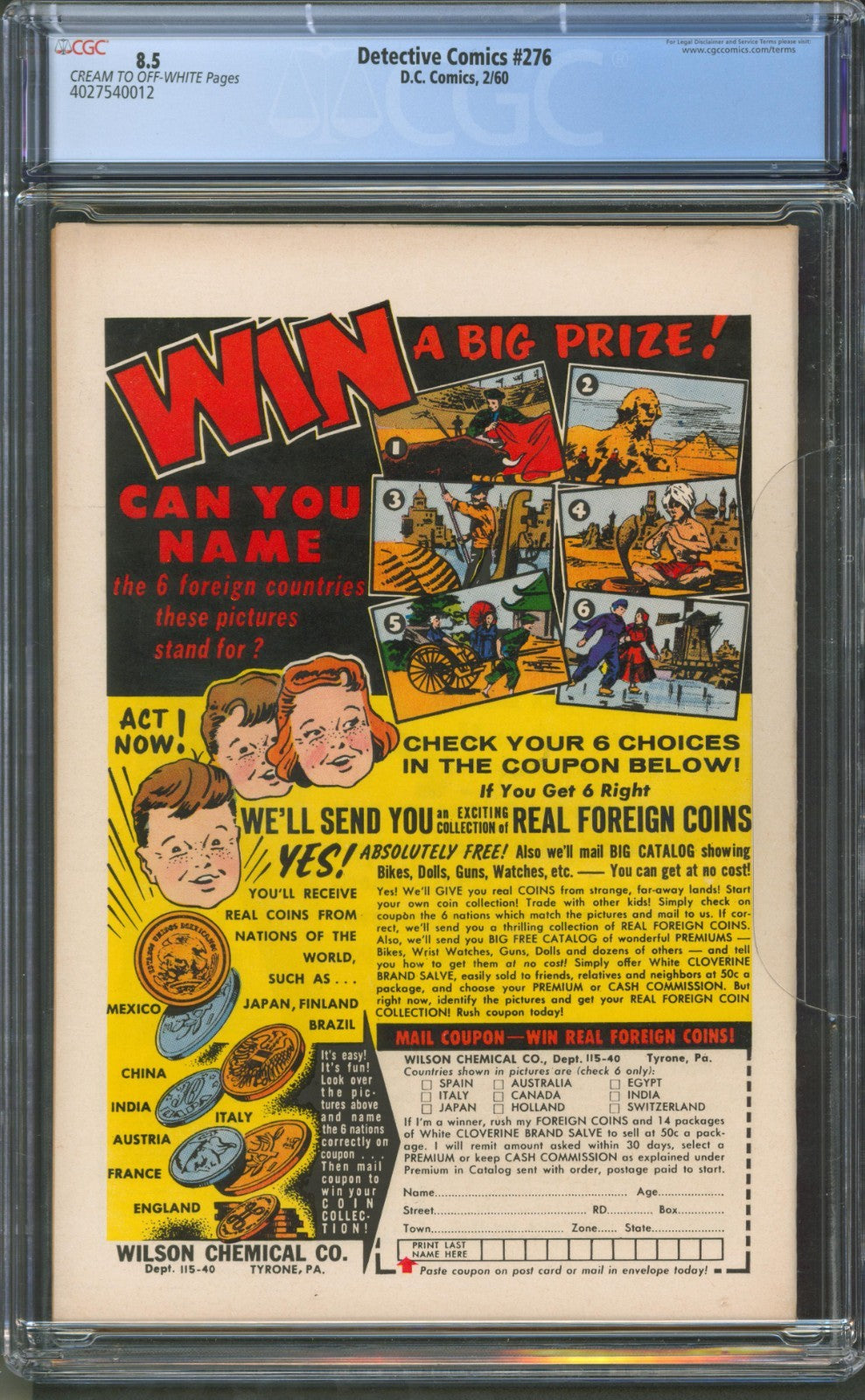 Detective Comics #276 CGC 8.5 D.C. 1960 2nd Appearance of Bat-Mite
