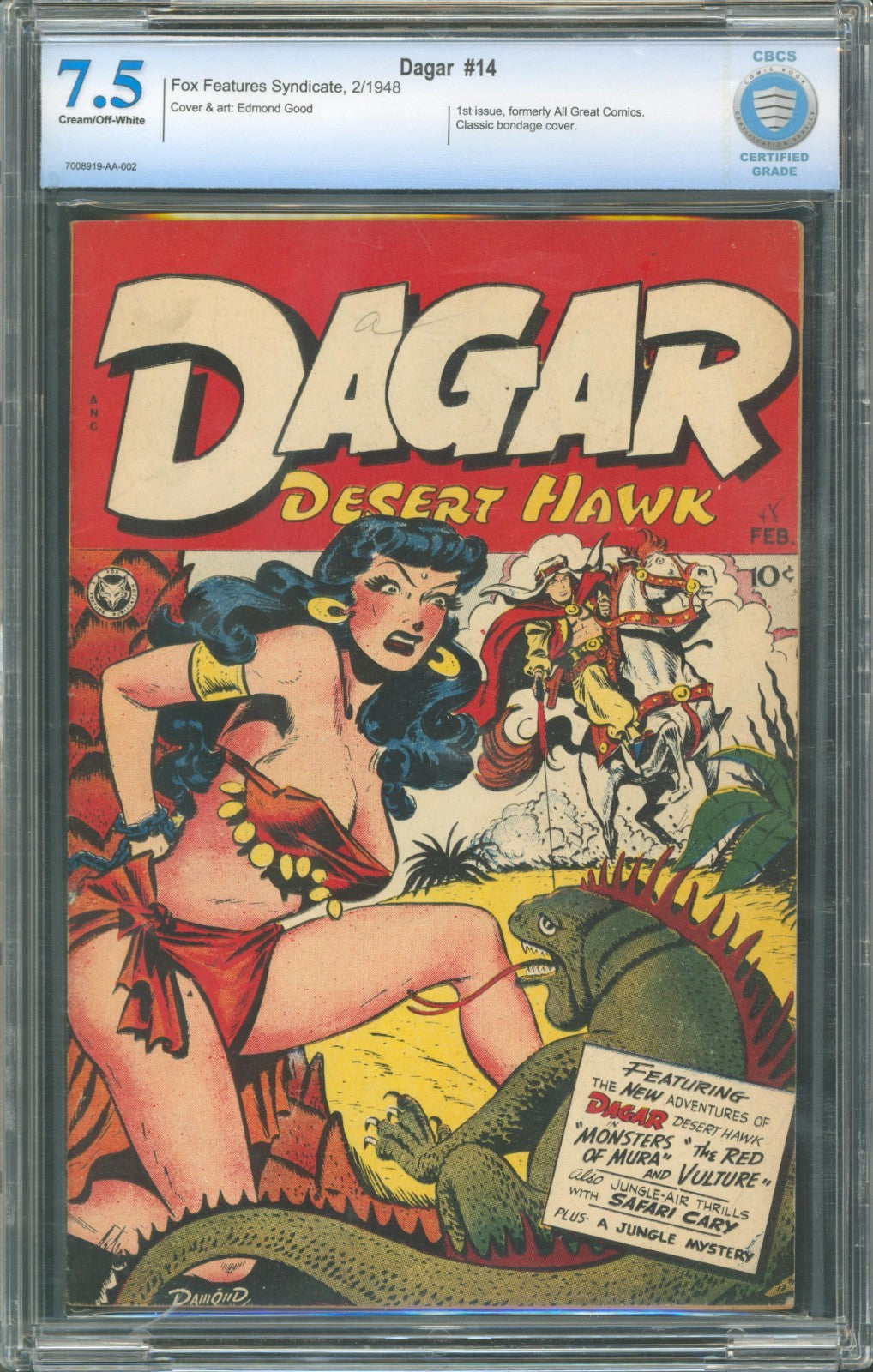 Dagar Desert Hawk #14 CBCS 7.5 Fox Features 1948 Classic Bondage Cover