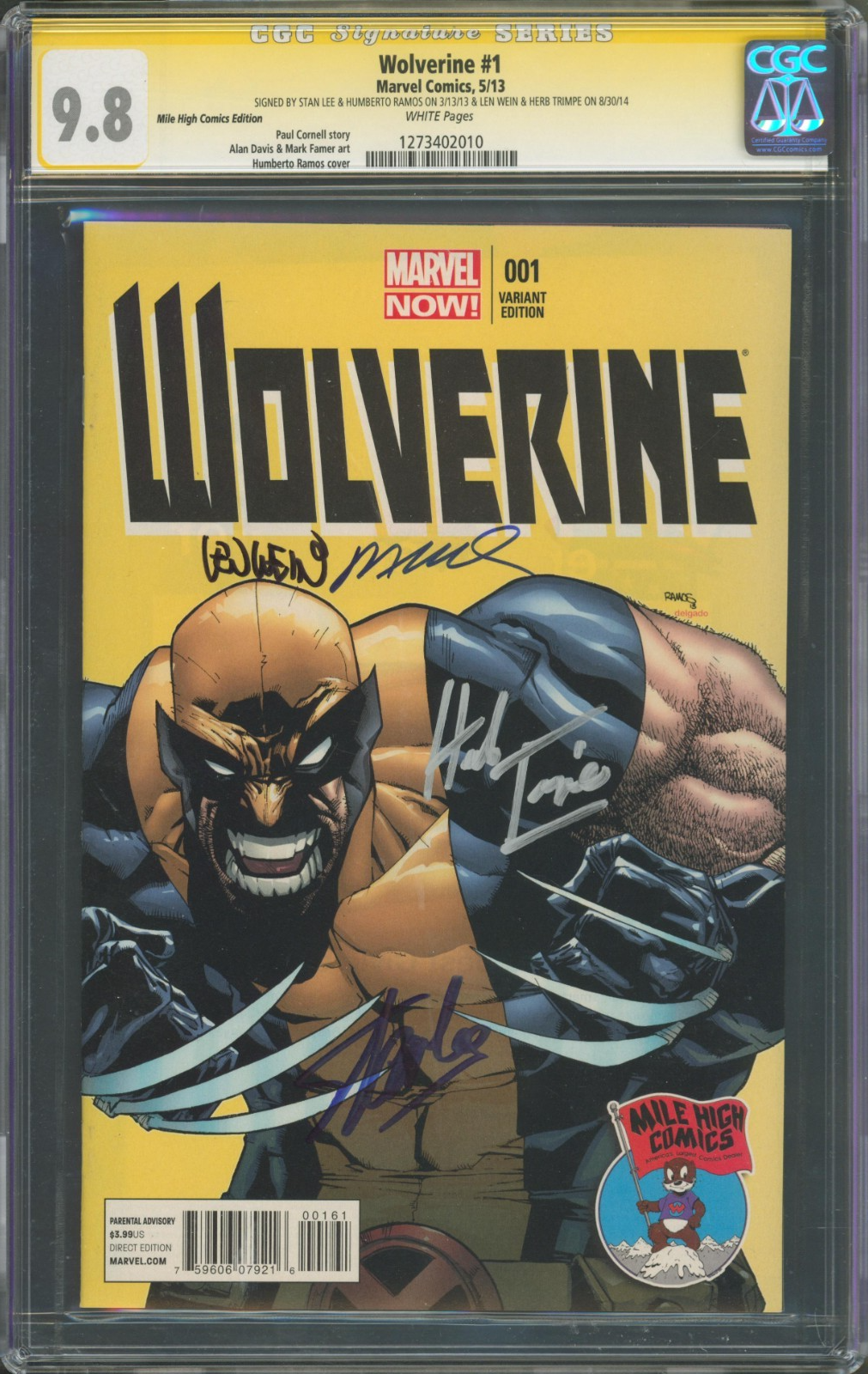 Wolverine #1 CGC 9.8 Marvel 2013 Mile High Comics Signed 4x Stan Lee Trimpe Wein