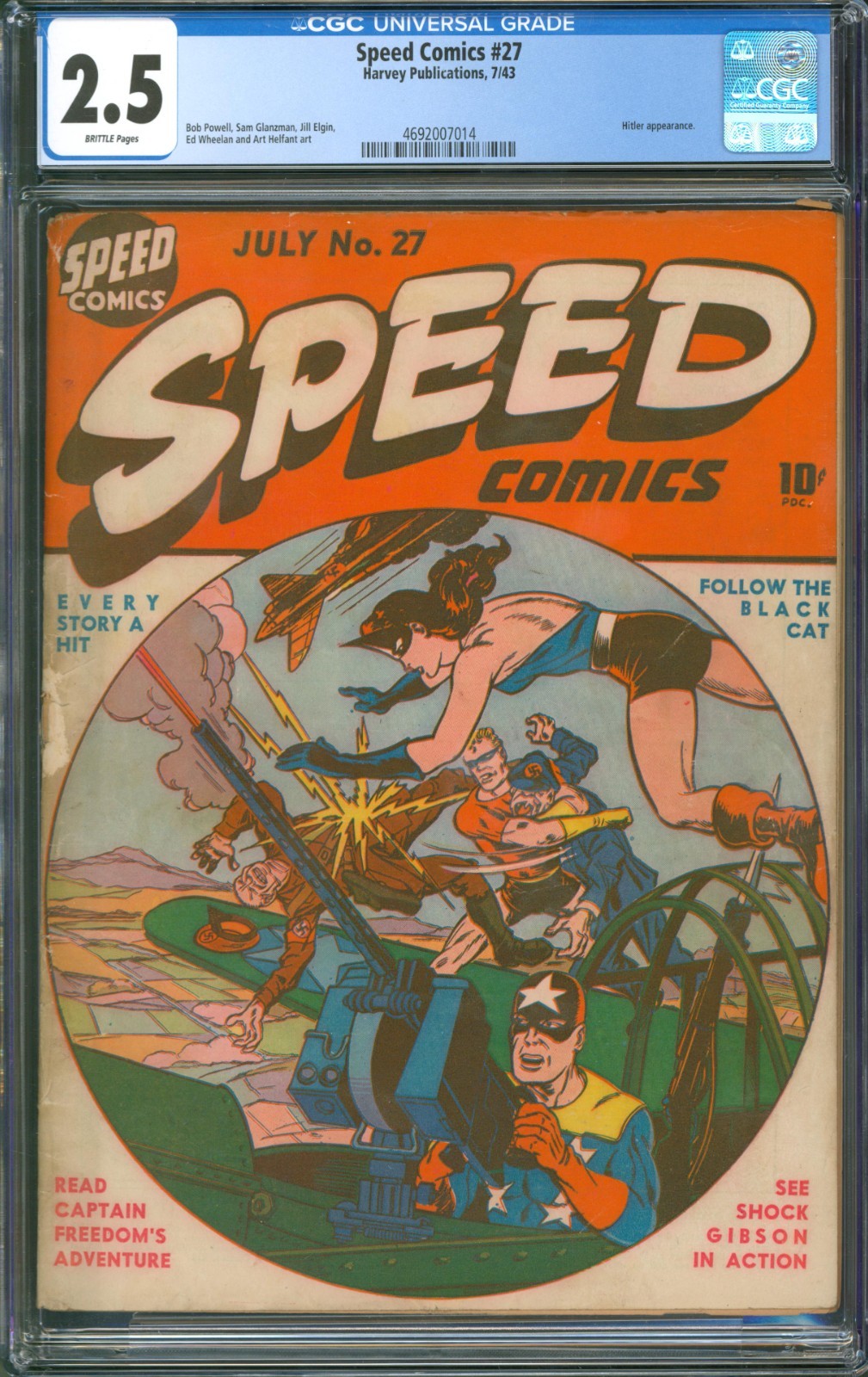 Speed Comics #27 CGC 2.5 Harvey Publications 1943 Hitler Appearance Black Cat