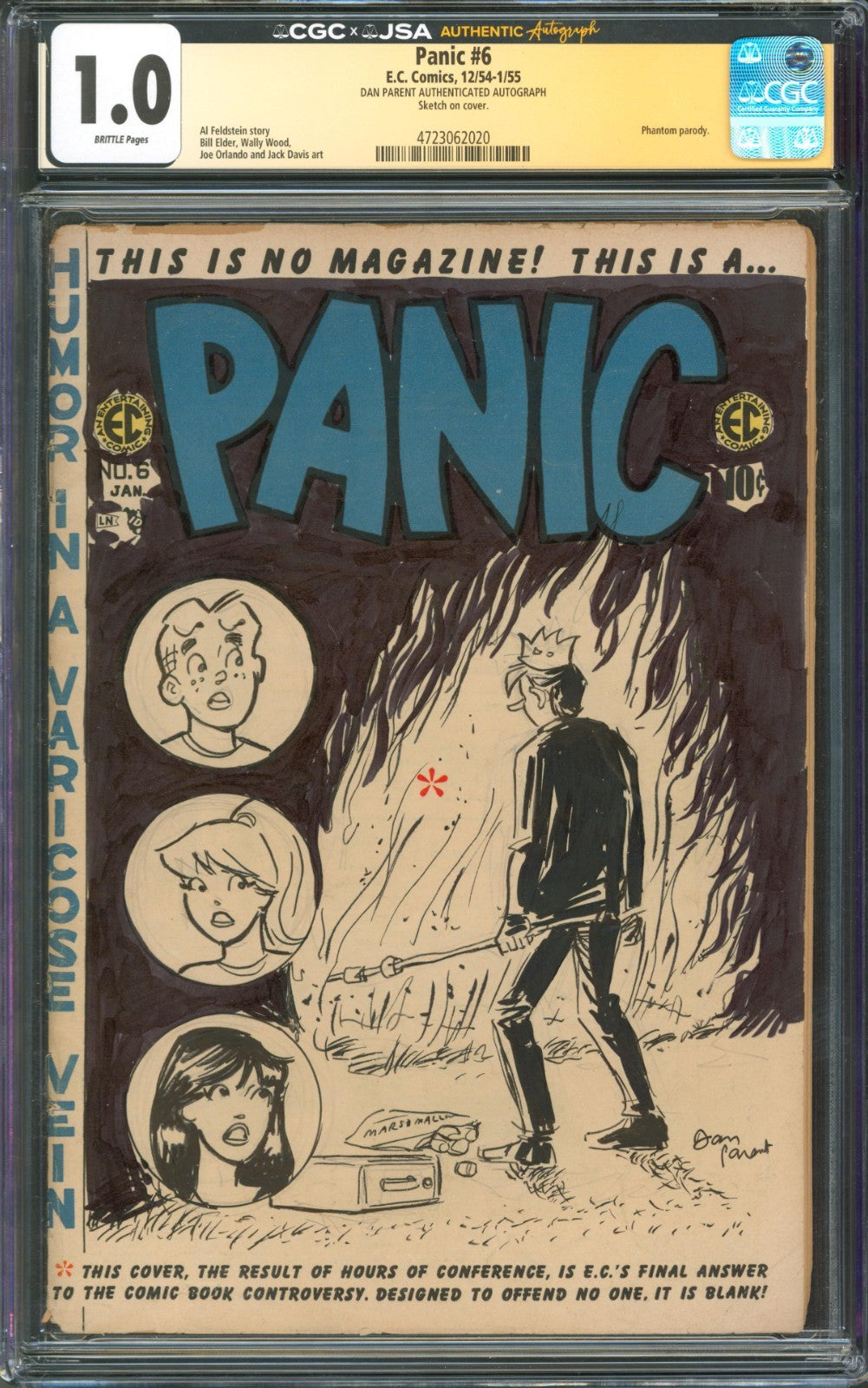 Panic #6 CGC 1.0 E.C. Comics 1954 Signed by Dan Parent w/ Jughead Cover Sketch