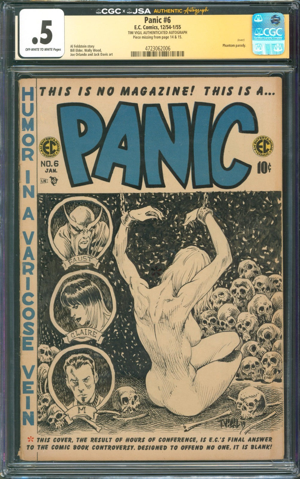 Panic #6 CGC 0.5 E.C. Comics 1954 Signed by Tim Vigil w/ Faust Cover Sketch