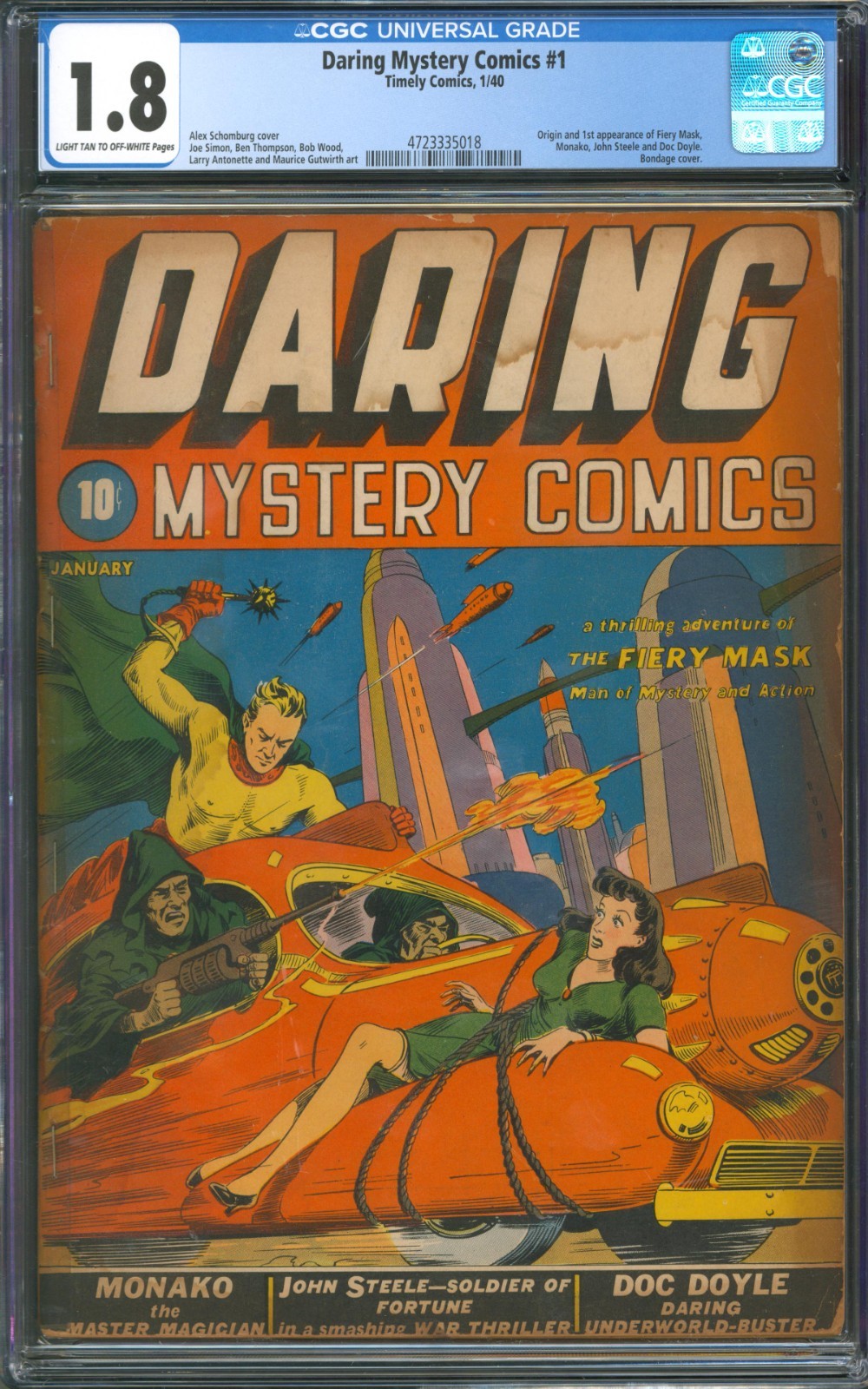 Daring Mystery Comics #1 CGC 1.8 Timely 1940 1st Appearance Fiery Mask