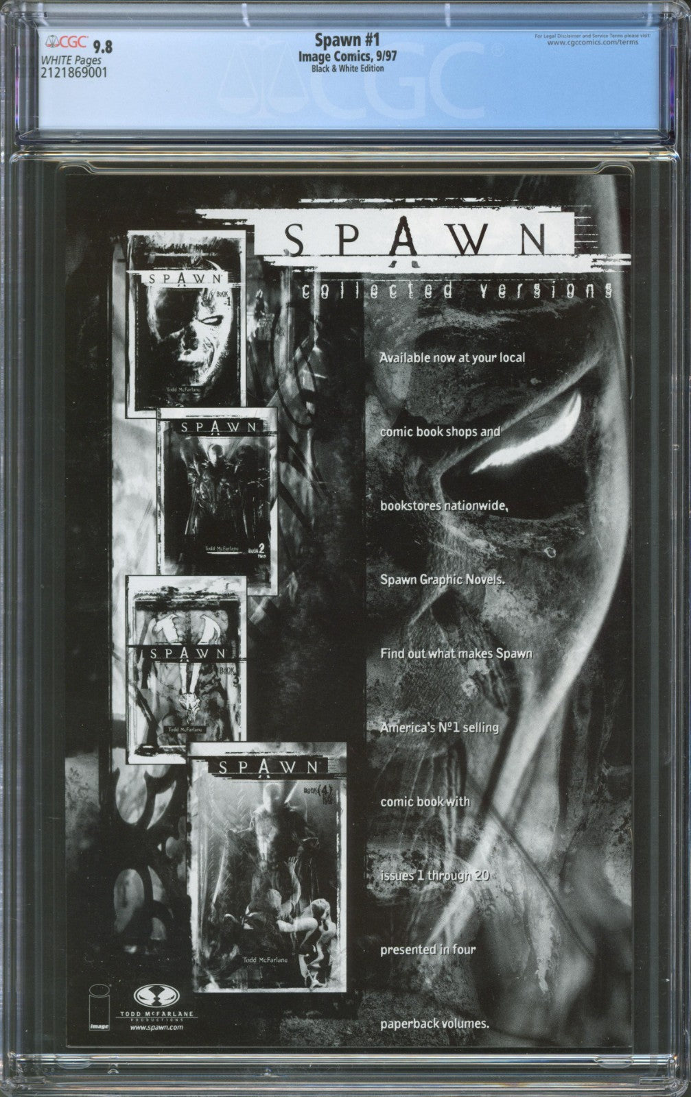 Spawn #1 CGC 9.8 Image Comics 1997 Black & White Edition Variant Todd McFarlane