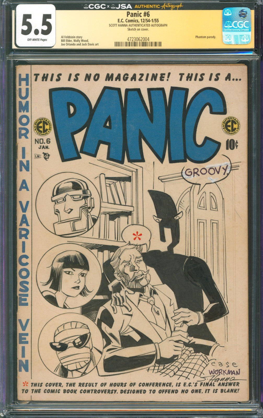Panic #6 CGC 5.5 E.C. Comics 1954 Signed by Scott Hanna w/ Doom Patrol Sketch