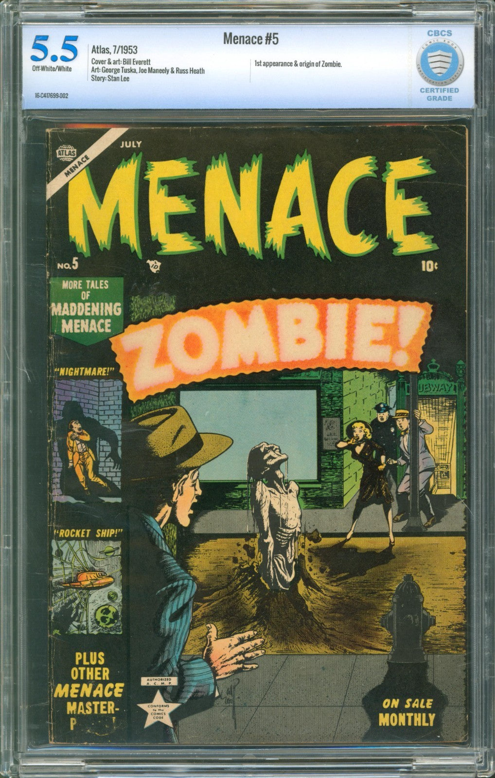 Menace #5 CBCS 5.5 Atlas Comics 1953 1st Appearance & Origin of Zombie