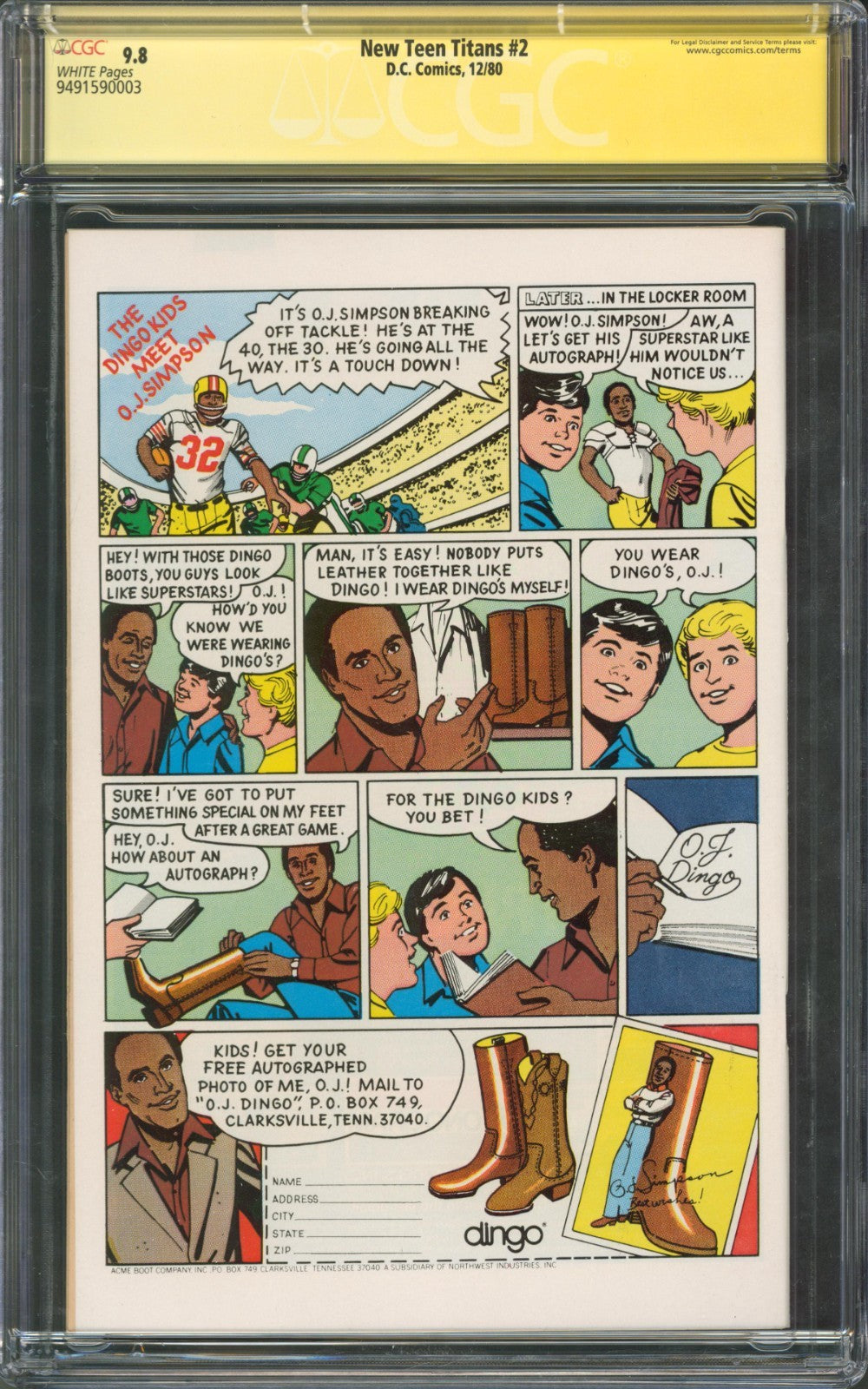 New Teen Titans #2 CGC 9.8 D.C. Comics 1980 Newsstand 1st Deathstroke Signed