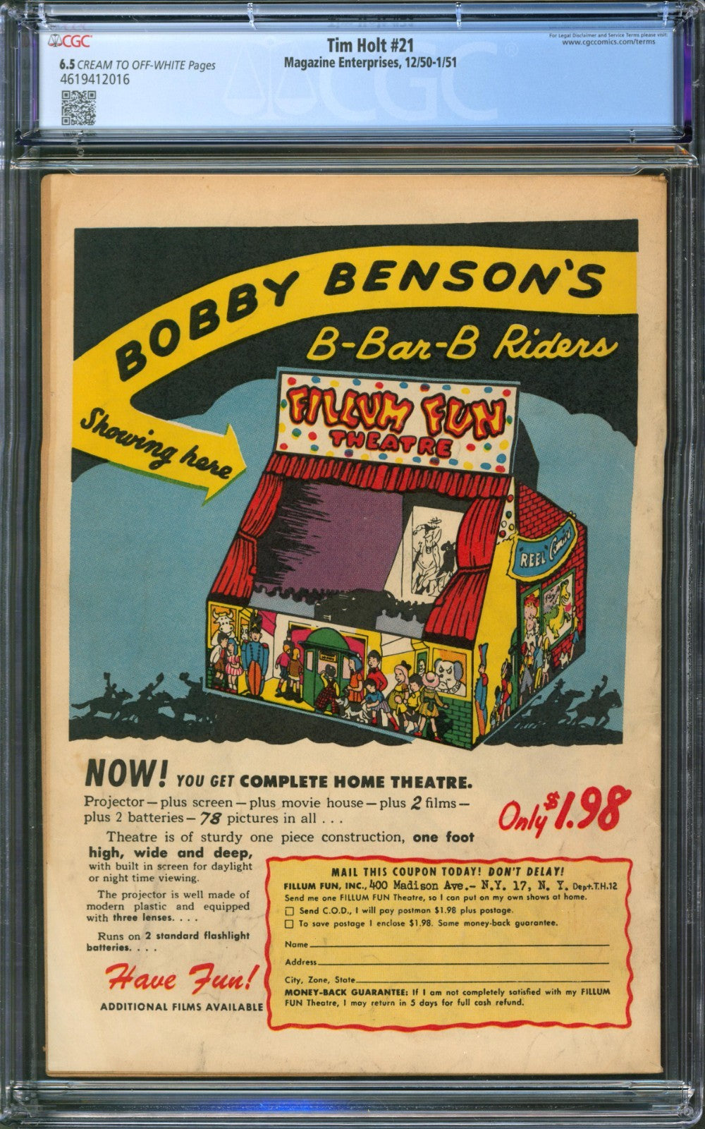 Tim Holt #21 CGC 6.5 Magazine Enterprises 1951 Frank Frazetta Ghost Rider Cover