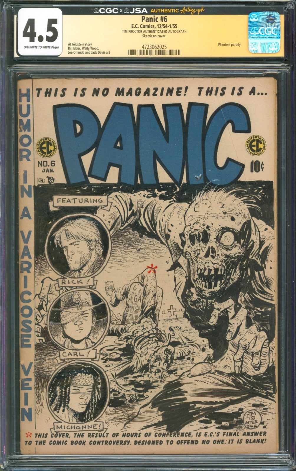 Panic #6 CGC 4.5 E.C. Comics 1954 Signed by Tim Proctor w/ Walking Dead Sketch