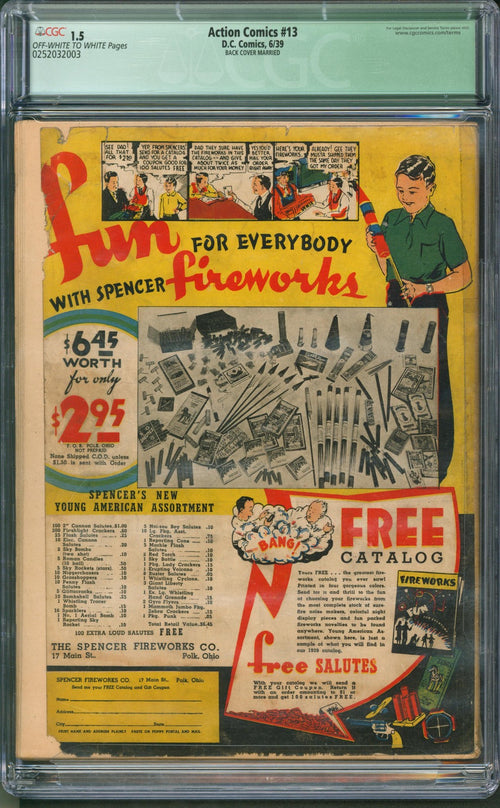 Action Comics #13 CGC 1.5 D.C. 1939 Qualified 4th Superman Cover