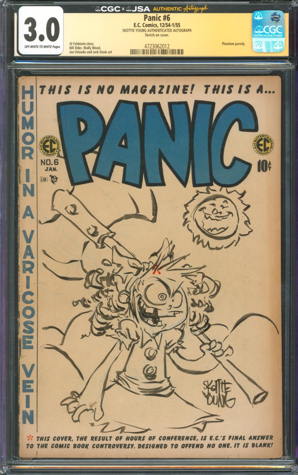 Panic #6 CGC 3.0 E.C. Comics 1954 Signed by Skottie Young w/ Axe Girl Sketch