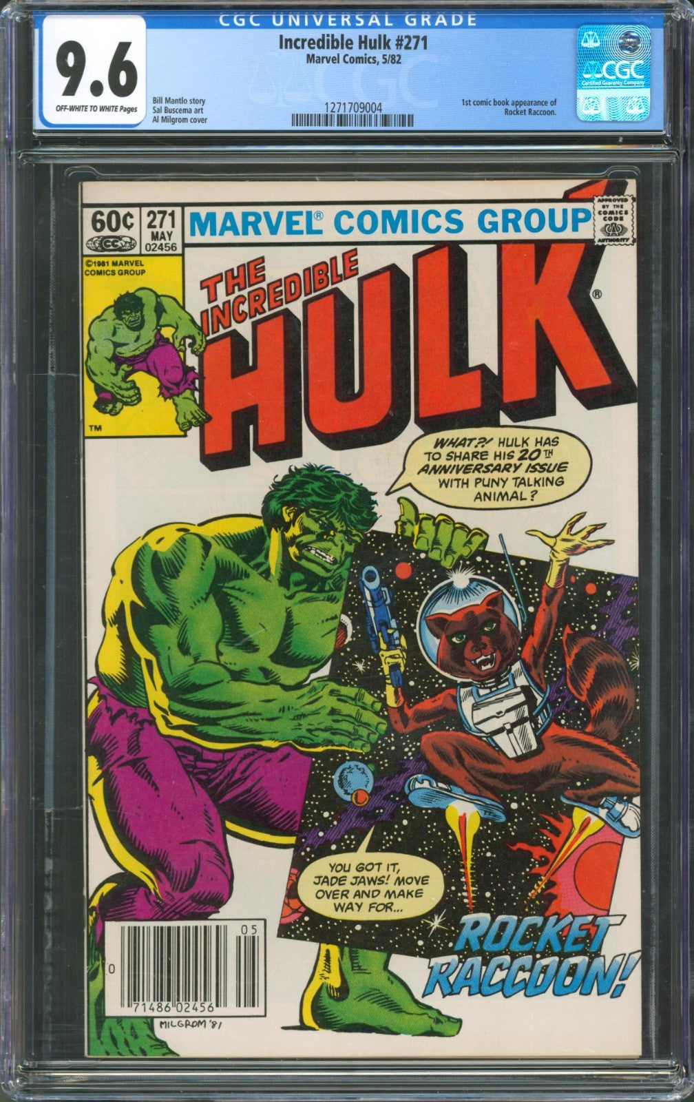 Incredible Hulk #271 CGC 9.6 Marvel Comics 1982 Newsstand 1st Rocket Raccoon
