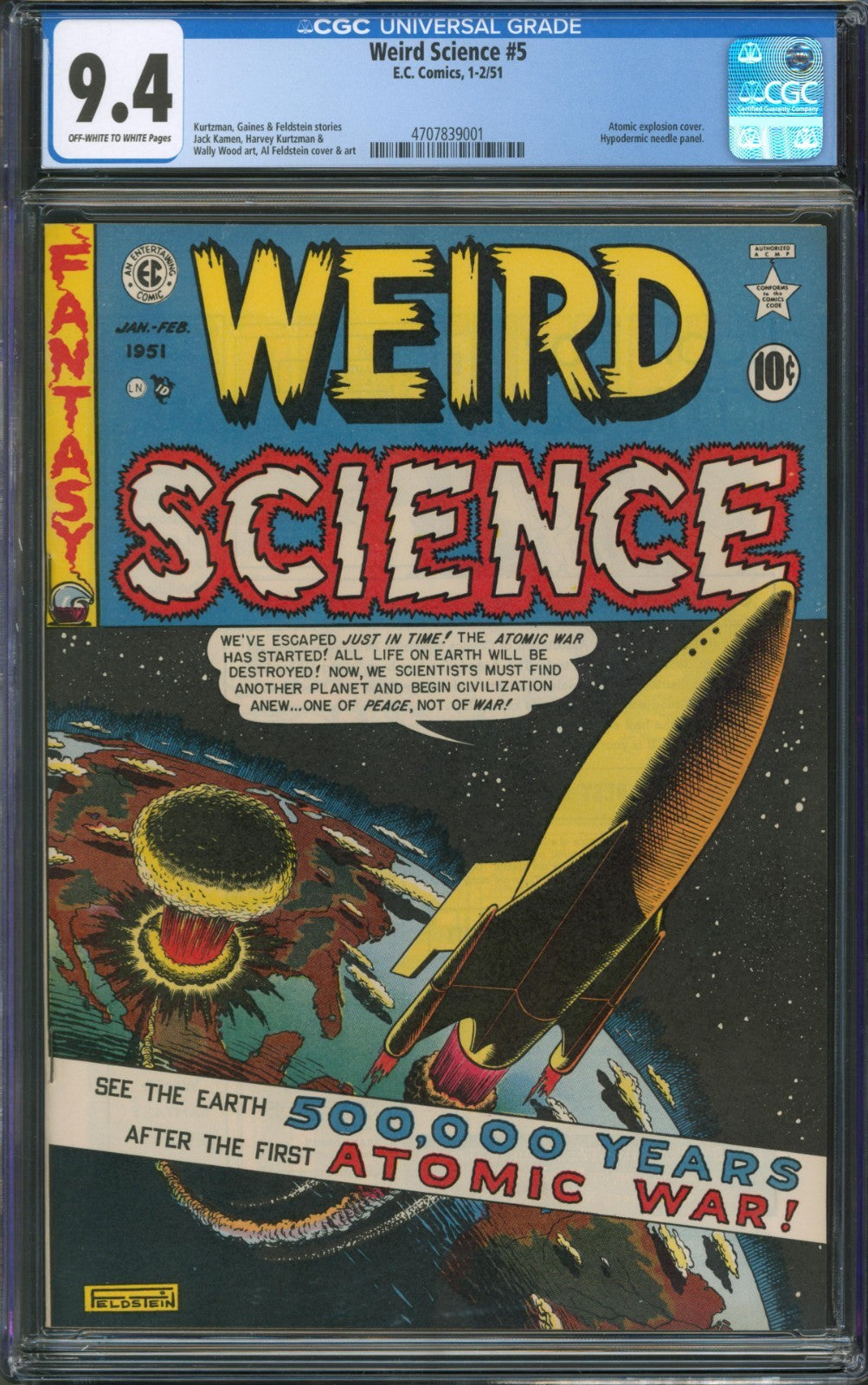 Weird Science #5 CGC 9.4 E.C. Comics 1951 Atomic Explosion Hypodermic Needle