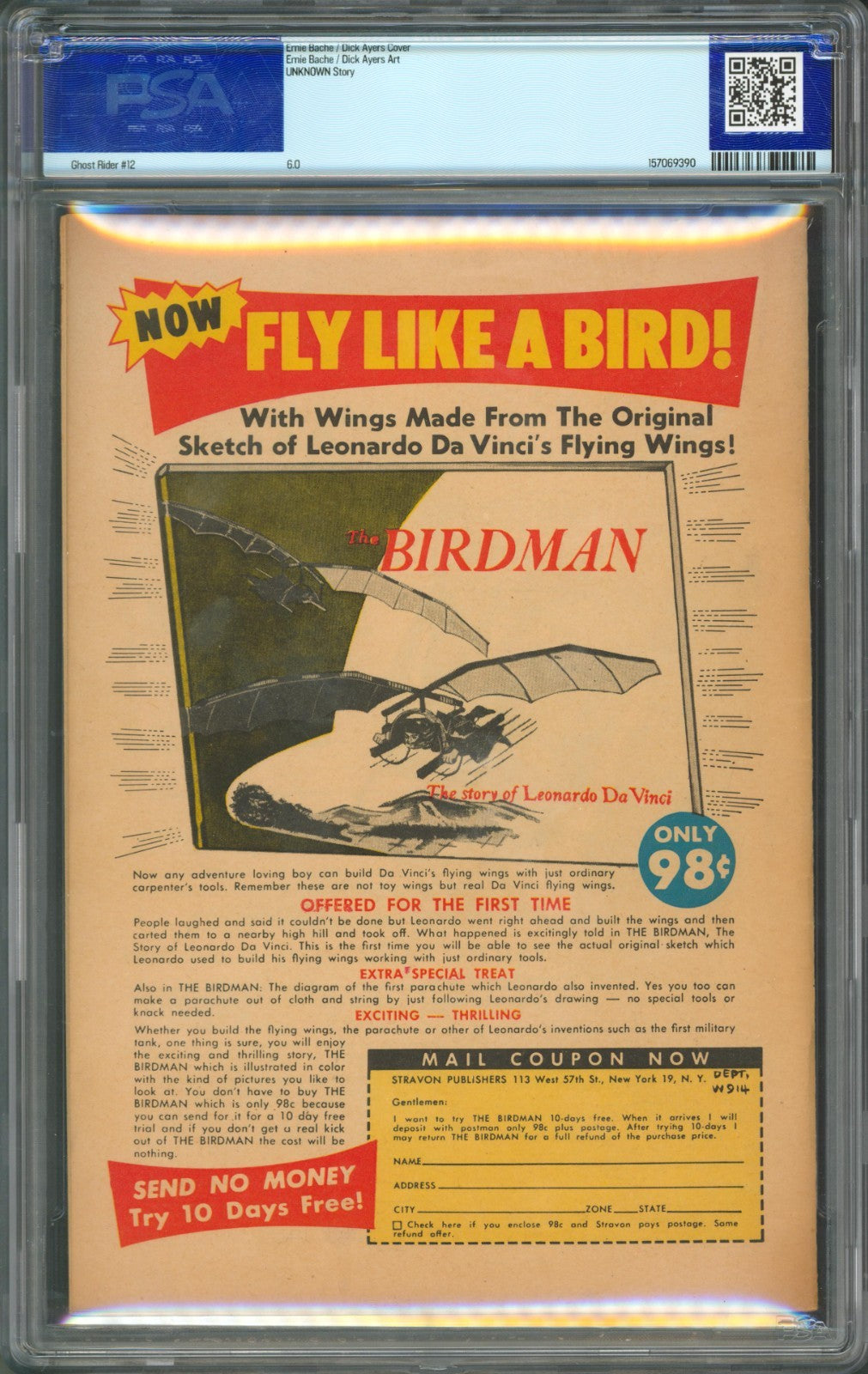 Ghost Rider #12 PSA 6.0 Magazine Enterprises 1953 A-1 #80 Golden Age Devil Cover
