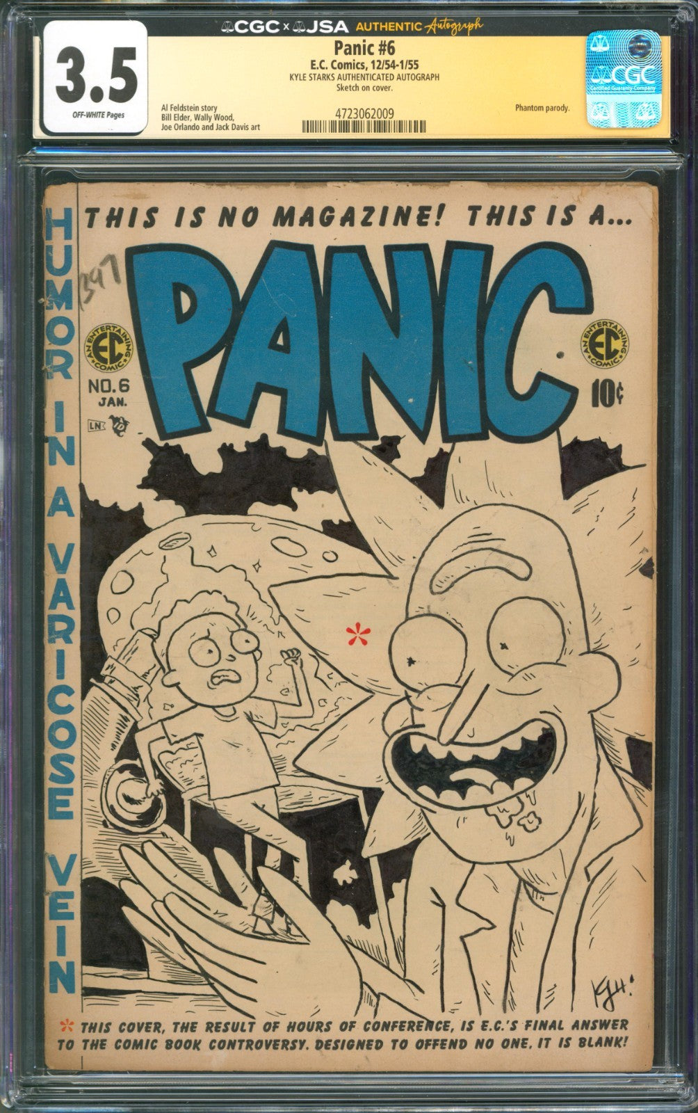 Panic #6 CGC 3.5 E.C. Comics 1954 Signed by Kyle Starks w/ Rick & Morty Sketch