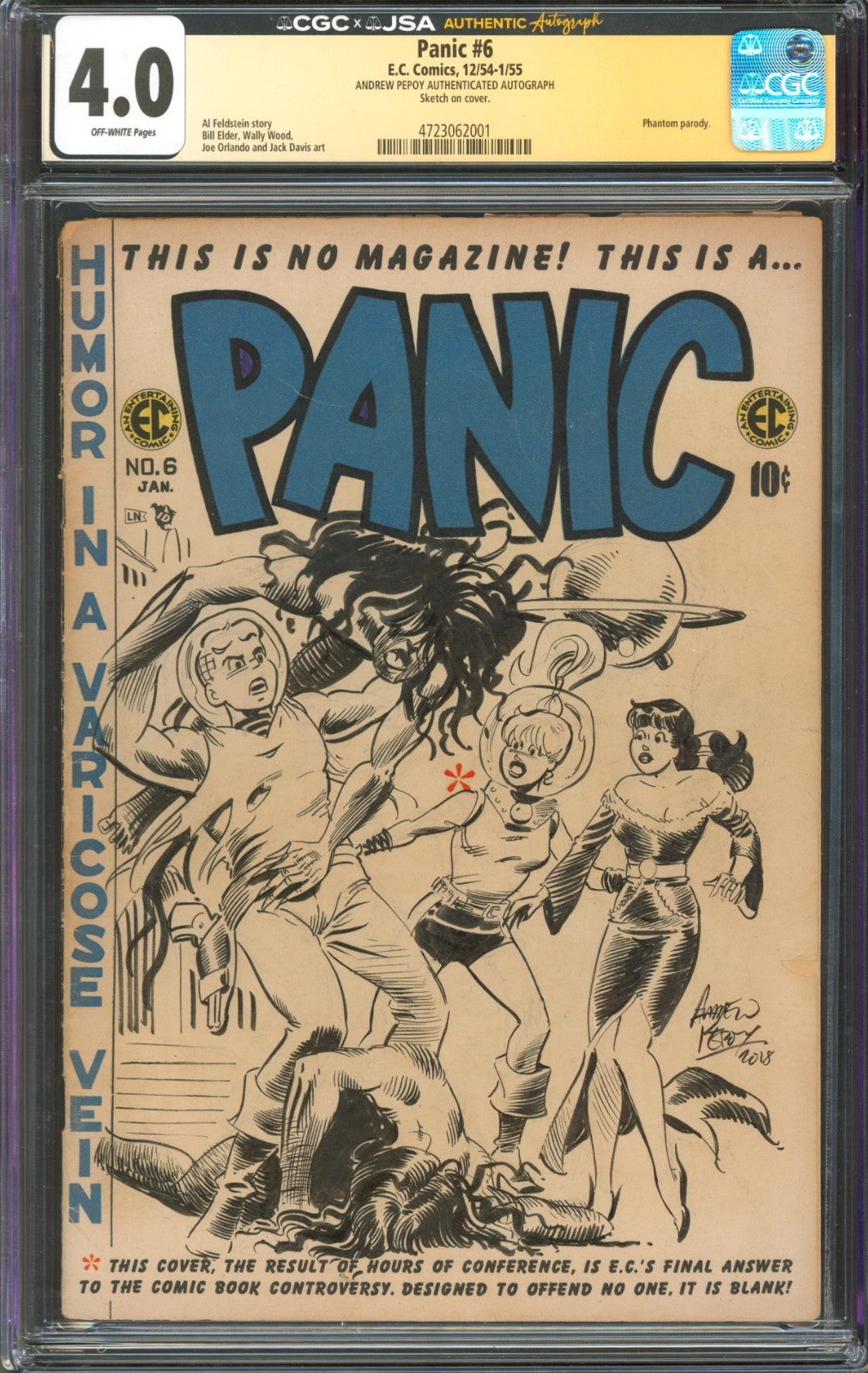 Panic #6 CGC 4.0 E.C. Comics 1954 Signed by Andrew Pepoy w/ Archie Sketch
