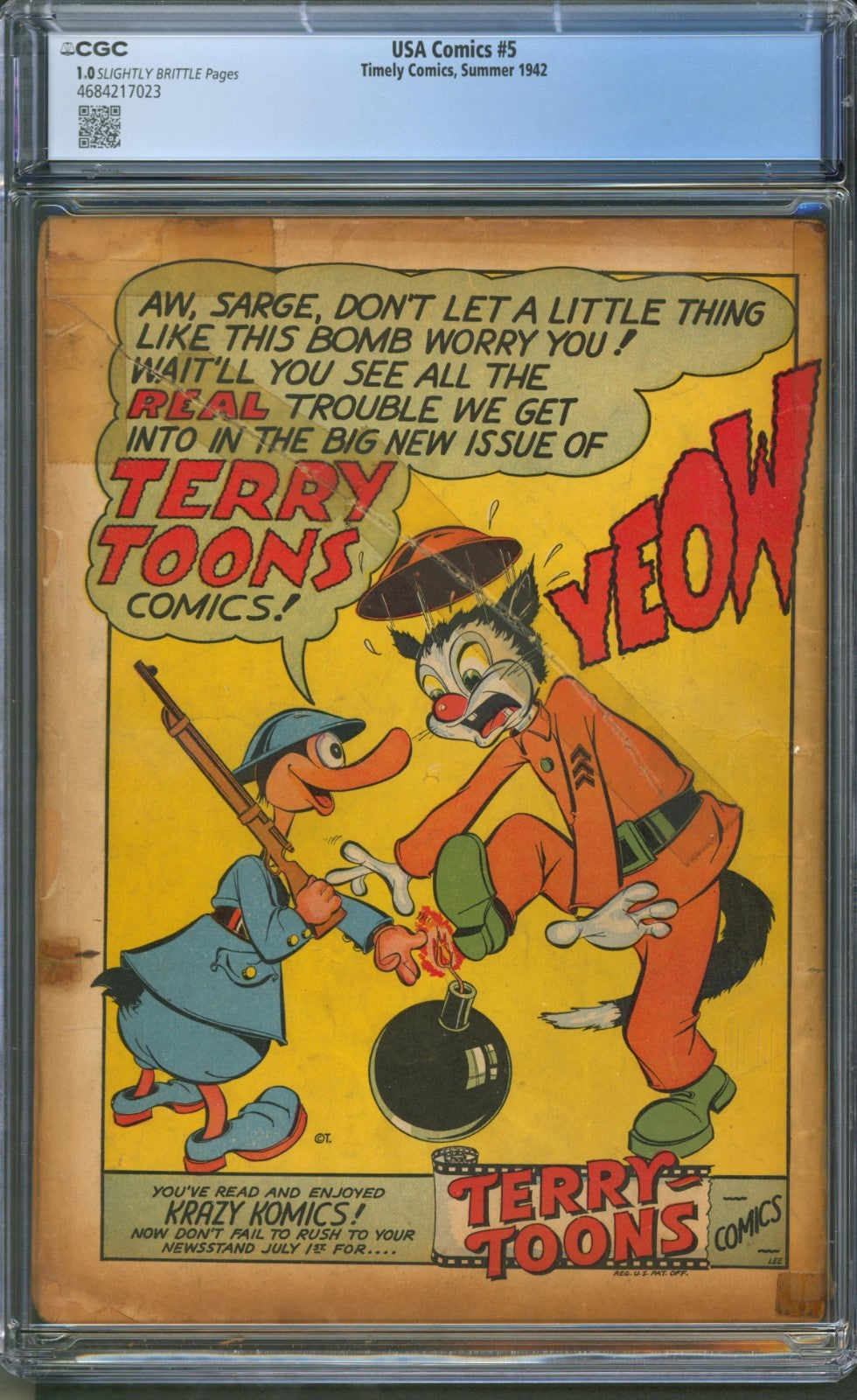 USA Comics #5 CGC 1.0 Timely 1942 Hitler, Mussolini, & Tojo Cover