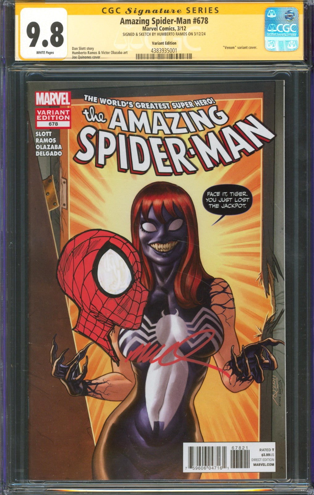 Amazing Spider-Man #678 CGC 9.8 Marvel 2012 Venom Variant Signed/Sketched Ramos