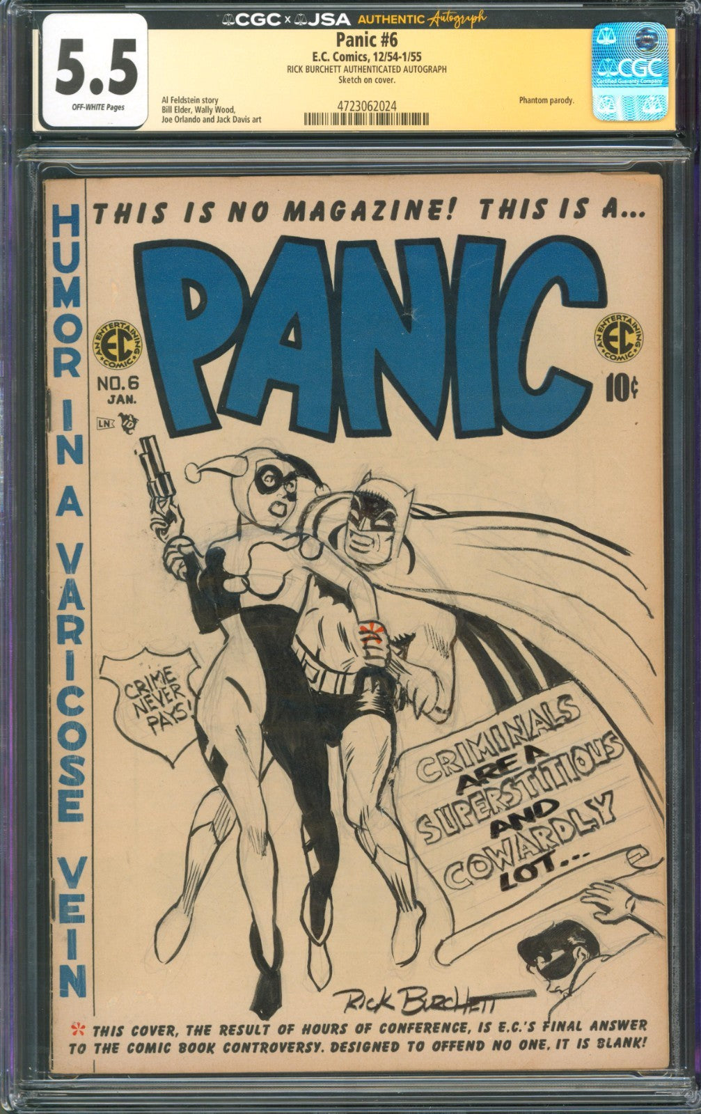 Panic #6 CGC 5.5 E.C. Comics 1954 Signed by Rick Burchett w/ Harley Quinn Sketch