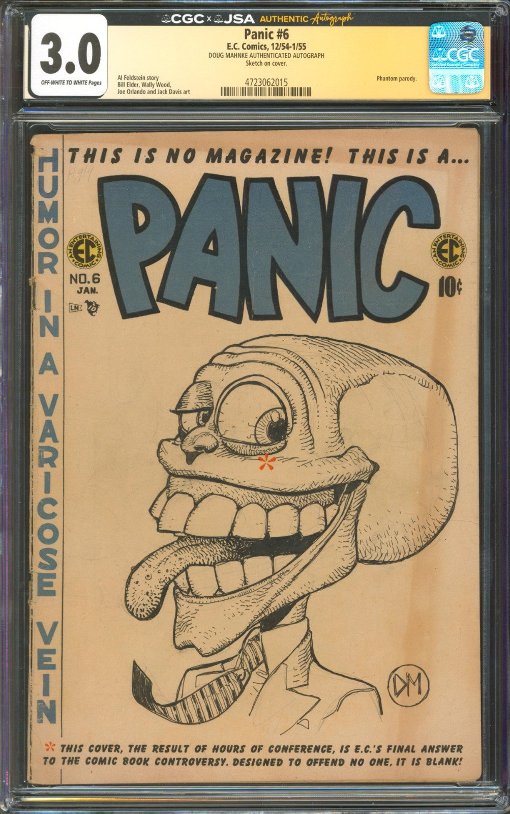 Panic #6 CGC 3.0 E.C. Comics 1954 Signed by Doug Mahnke w/ the Mask Cover Sketch
