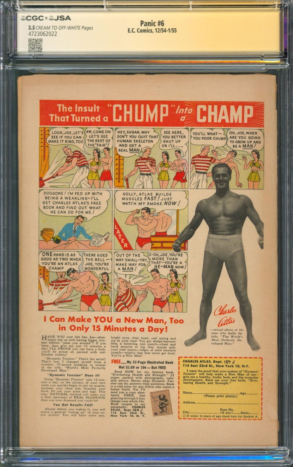 Panic #6 CGC 3.5 E.C. Comics 1954 Signed by Jeremy Bastian w/ Tentacles Sketch