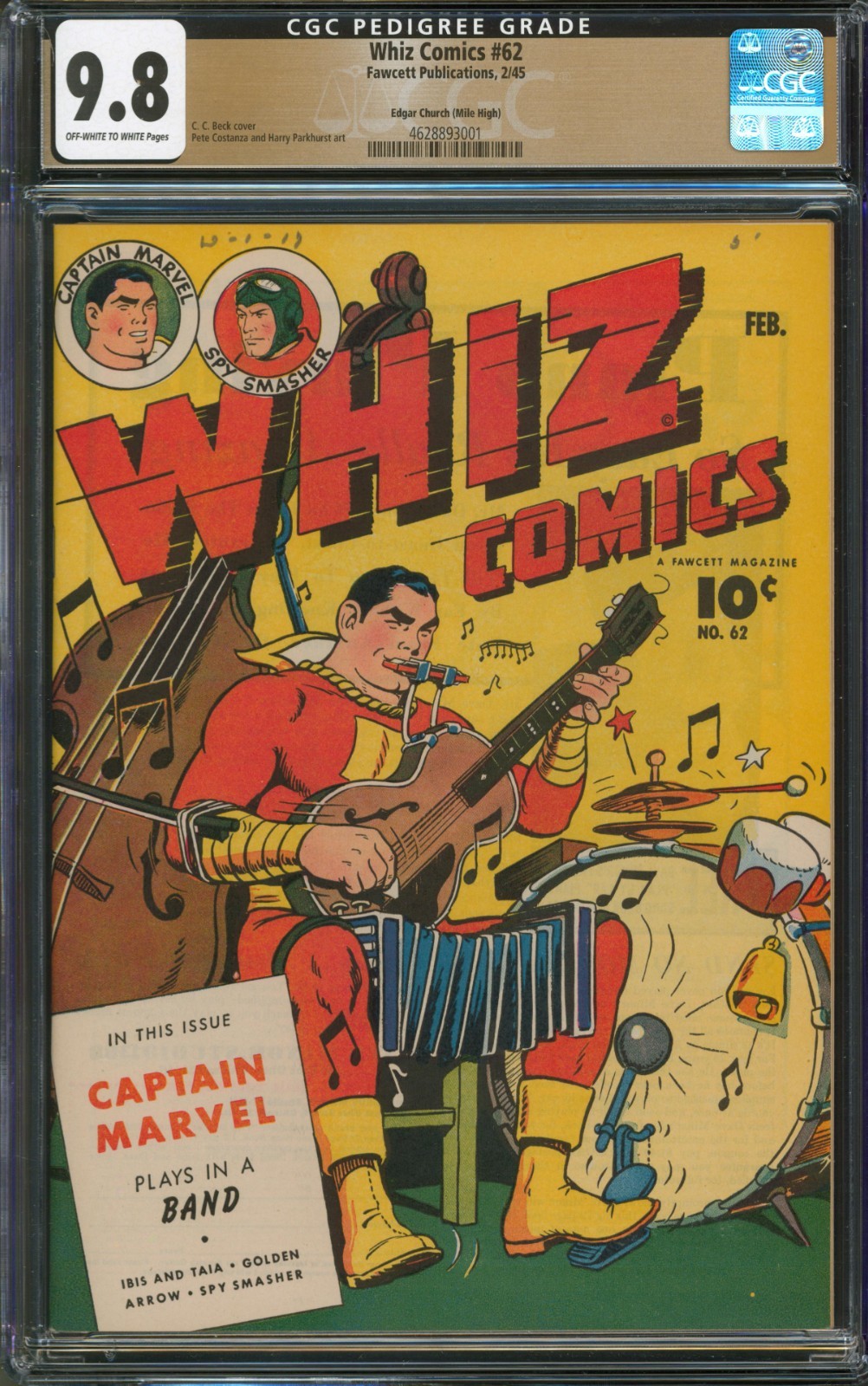 Whiz Comics #62 CGC 9.8 Fawcett 1945 E. Church Mile High Pedigree Captain Marvel