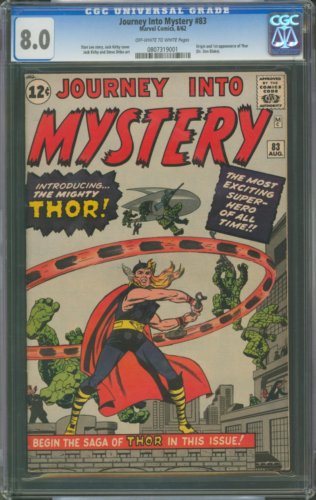 Journey Into Mystery #83 CGC 8.0 Marvel Comics 1962 1st Appearance of Thor