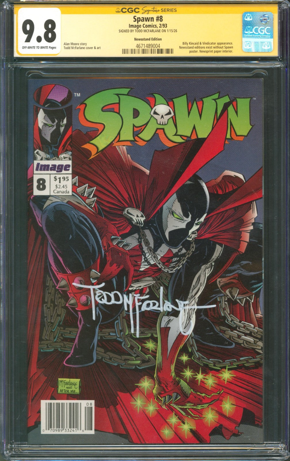 Spawn #8 CGC 9.8 Image Comics 1993 Newsstand Signed by Todd Mcfarlane