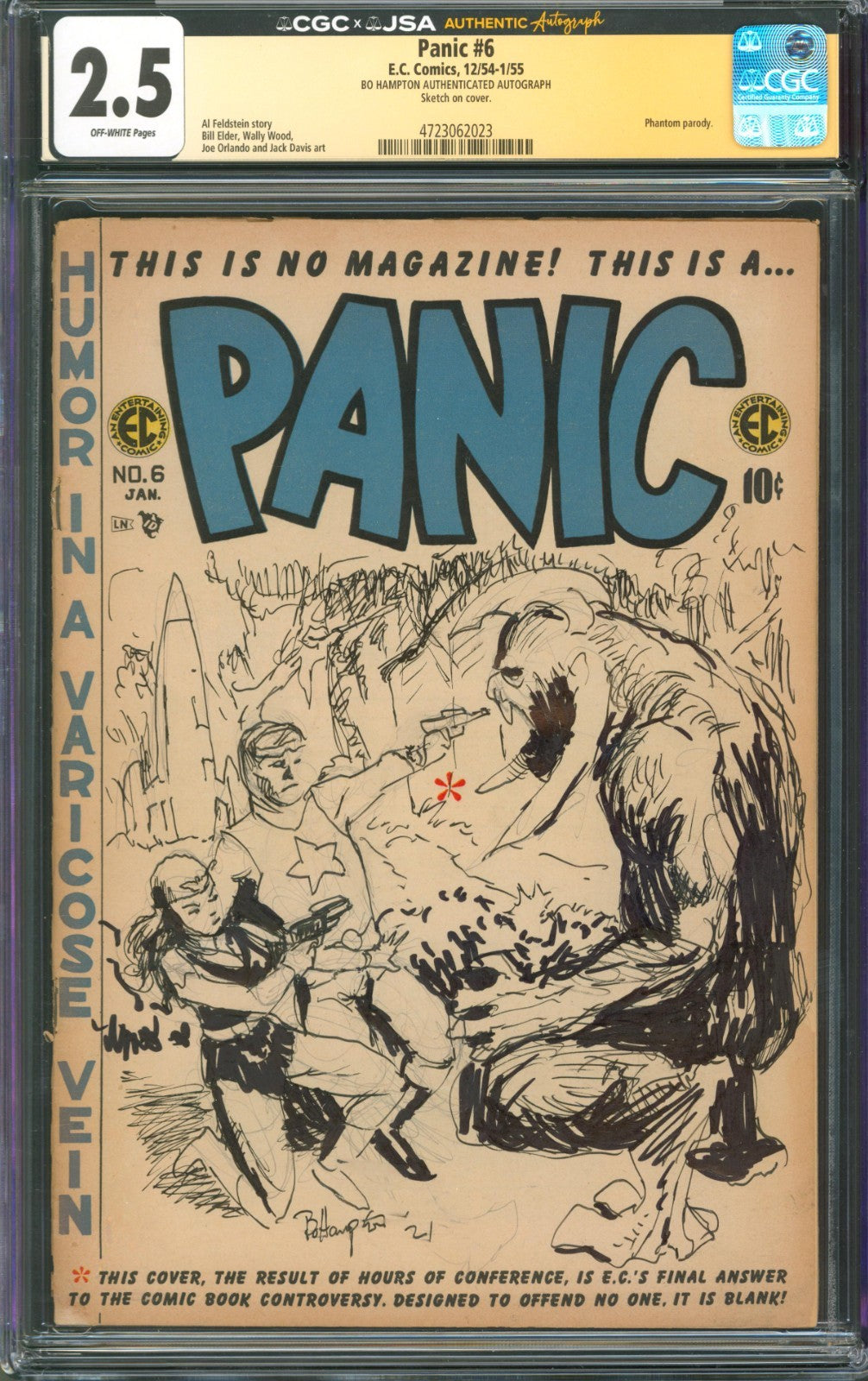 Panic #6 CGC 2.5 E.C. Comics 1954 Signed by Bo Hampton w/ Flash Gordon Sketch