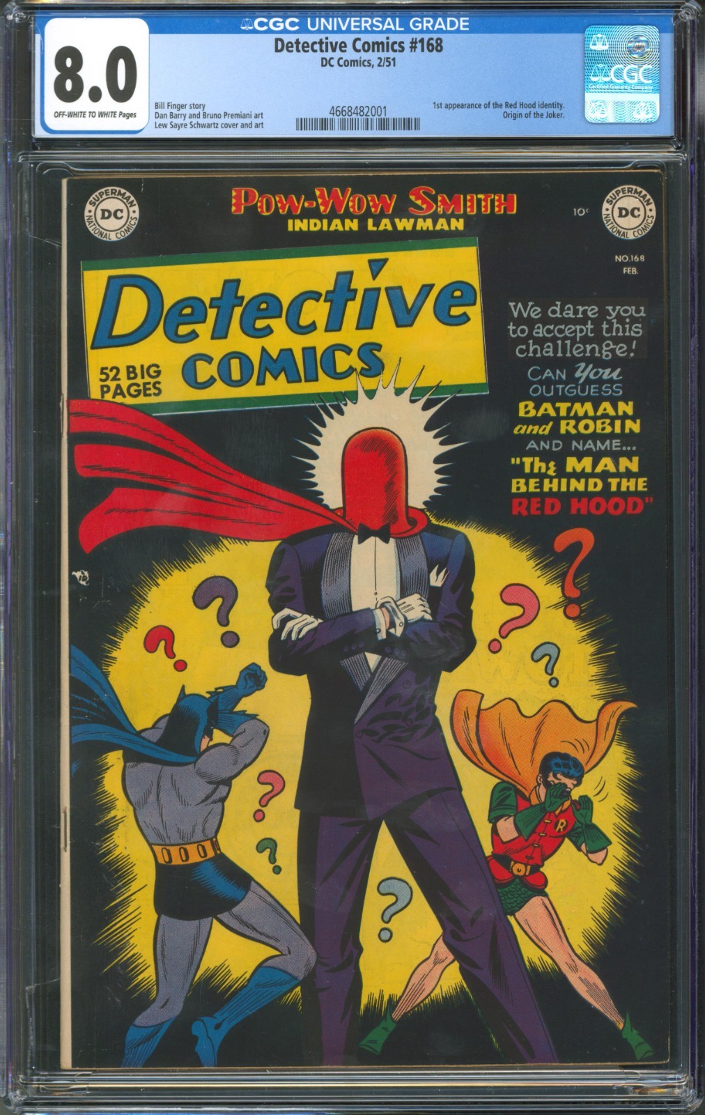 Detective Comics #168 CGC 8.0 D.C. 1951 1st Appearance of the Red Hood